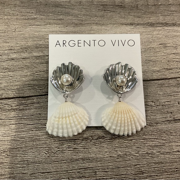 Argento Vivo Silver and Cream Shell Earrings - Picture 2 of 5
